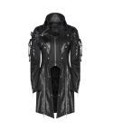 Grunge Dark Punk Vegan Leather Men's Gothic Steampunk Black Long Coat
