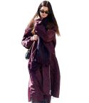 Anne Hathaway NYC 2026 Maroon Long Bomber Coat