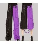 Black & purple bondage trouser punk rock pant for men