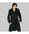 Black Button Down Long Lapel Coat For Men