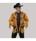 Cowboy Golden Brown Leather Jacket Western Style With Fringes for Men