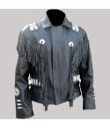 Cowboy Real Leather Wear Western Fringe Beads Hand Made Jacket for Men
