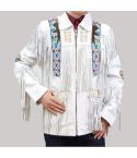 Cowboy Western Cowhide Leather Wear With Fringes Bones Jacket