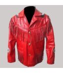 Cowboy Western Style Red Suede Leather Jacket for Men