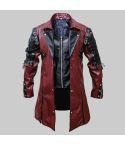 Faddy Rox Steampunk Gothic Men Faux Leather Maroon & Black Coat Jacket