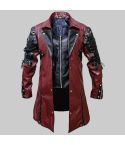 Faddyrox Men Gothic Faux Leather Steampunk Maroon & Black Coat Jacket