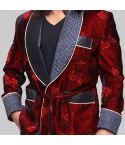 Floral Smoking Jacket With Quilted Collar & Cuffs