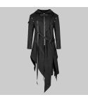 Gothic Punk Retro Irregular Length Zipper Strap Hooded Coat