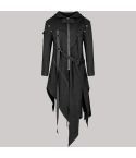 Gothic punk vintage retro irregular length zipper strap hooded coat