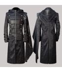 Gothic stand collar splicelongcoat with hood