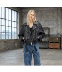 Women's Black Oversized Biker Leather Jacket