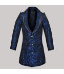 Men Blue Damask Steampunk Aristocrat Faux Leather Coat