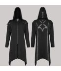 Men gothic front zip splicelongcoat with hood