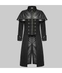 Men Long Black Gothic Steampunk Wool Jacket
