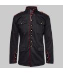 Men Military Coat Red Piping Gothic Steampunk Jacket