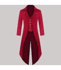 Men Red Cotton Twill Steampunk Tailcoat Jacket