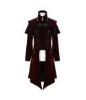 Men’s Handcrafted Red Velvet Steampunk Gothic Long Coat