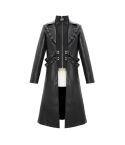 Men’s Symmetrical Zipper Black Gothic Uniform Long Coat with Regal Accents