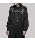 Mens Dark Gothic Longline Dovetail Shirt  Black Stripe