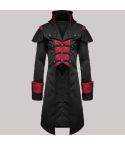 Mens gothic devil jacket steampunk style black & plain red coat mens cosplaylongblack jacket