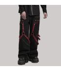 Mens Gothic Punk Wide Leg Mesh Panelled Pants Black & Red