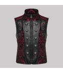 Mens Gothic Regency Damask Tapestry Waistcoat Vest Black & Red
