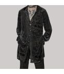Mens Longline Baroque Gothic Velvet Flocked Shirt Black