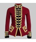 New Womens Red Wool French Terry Officers Military Band Jacket