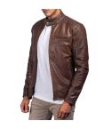 Men's Dark Brown Cowhide Leather Cafe Racer Jacket | Premium Genuine Cowhide Leather