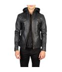 Hector Black Hooded Leather Biker Jacket