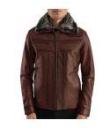 Brown Leather Jacket with Fur | Premium Genuine Leather Fur Collar Jacket
