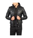 Bravado Black Hooded Leather Bomber Jacket