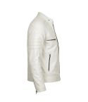 Men's Off White Cafe Racer Real Leather Jacket | Genuine Leather Biker Jacket