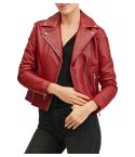 Women's Red Biker Leather Jacket