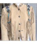 Unisex Western Suede Jacket With Fringe Beading