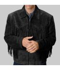 Men Western Wear With Fringes and Beads Leather Jacket
