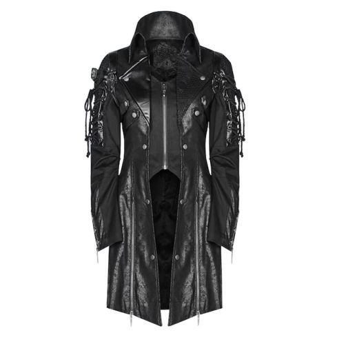 Grunge Dark Punk Vegan Leather Men's Gothic Steampunk Black Long Coat