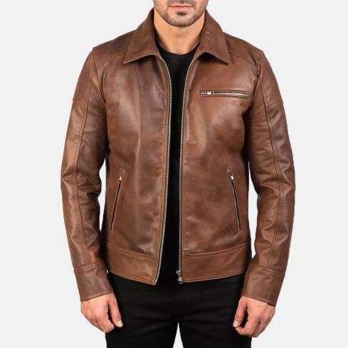 Men's Brown Cafe Racer Leather Jacket | Classic Motorcycle Leather Jacket