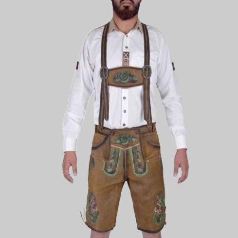 Gold Brown Bavarian Authentic German Lederhosen