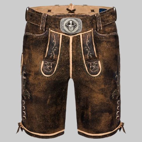 Brown Bavarian Lederhosen Chamois King Ludwig With Belt