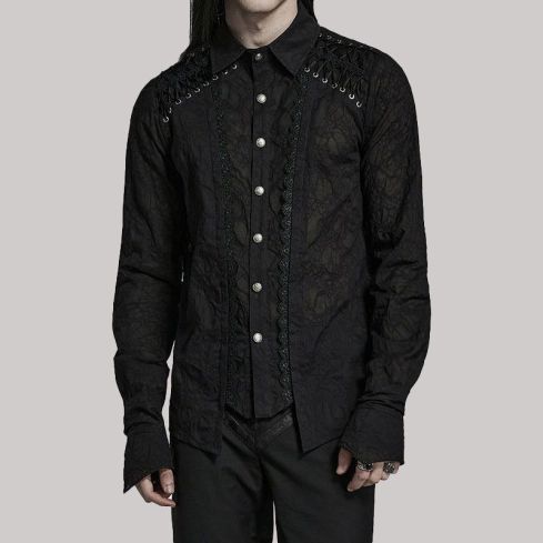 Bkm Mens Gothic Vampire Pleated Chiffon Lacing Dress Shirt