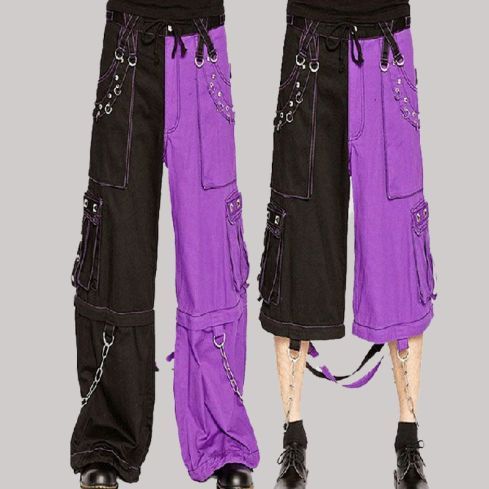 Black & purple bondage trouser punk rock pant for men