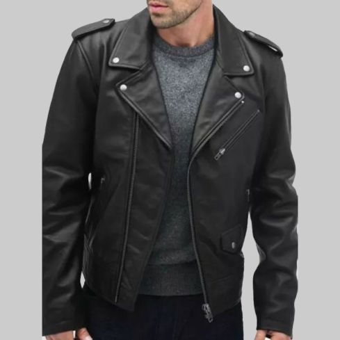 Black Biker Leather Jacket for Men