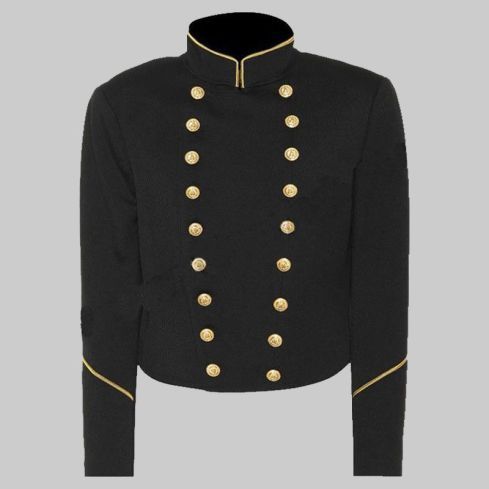 Black Wool Military Jacket With Gold Button