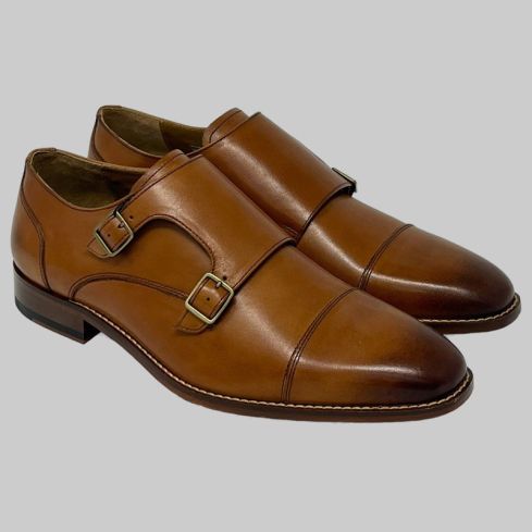 Brown Double Monk Leather Shoes