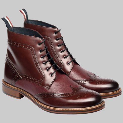 Burgundy Leather Brogue Boots