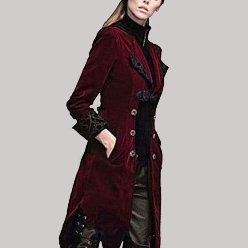 Burgundy Velvet Swallowtail Coat for Women