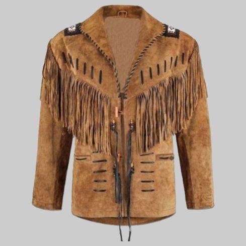 Cowboy Men Brown Suede Leather Jacket With Fringes Unisex