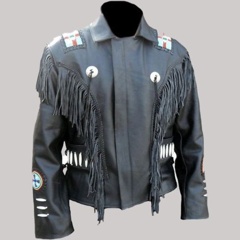 Cowboy Real Leather Wear Western Fringe Beads Hand Made Jacket for Men