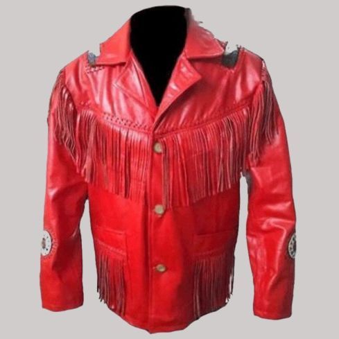 Cowboy Western Style Red Suede Leather Jacket for Men